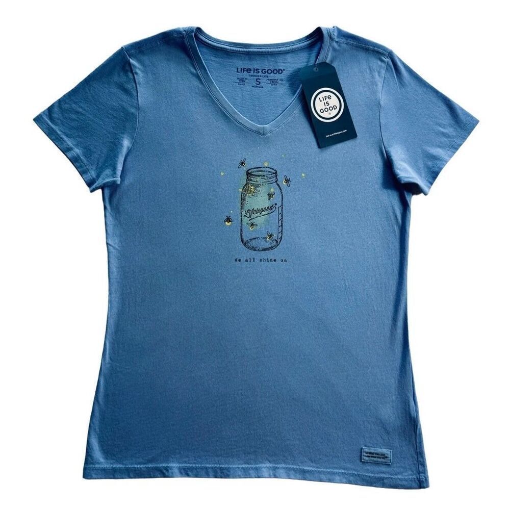 Life is Good Women’s SMALL Firefly “We All Shine On” V Neck T-Shirt - NWT